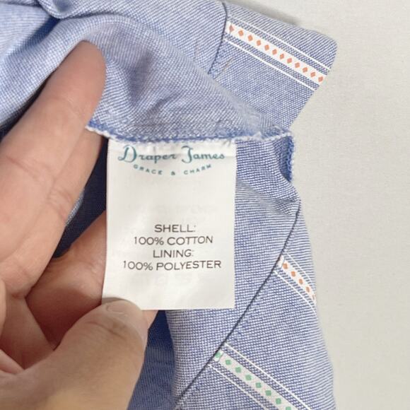 Draper James 6 Blue White Striped Shift Dress Button Front Square Neck Cotton - Picture 8 of 11